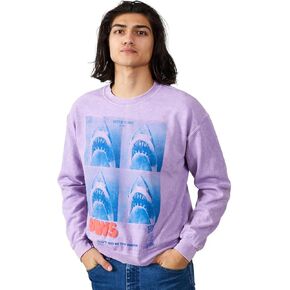 Bioworld Jaws Shark Four Square Poster Art Crew Neck Long Sleeve Lilac Wash Adult Sweatshirt