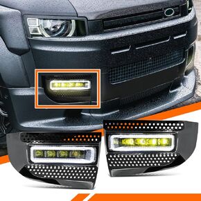 LED Front Fog Light for Land Rover Defender 90 110 130 2020-2023 Accessories/Front Fog Lamp Grille Cover Trim Bezel Replacement/Left fog lamp & Right fog lamp (1 Pair)