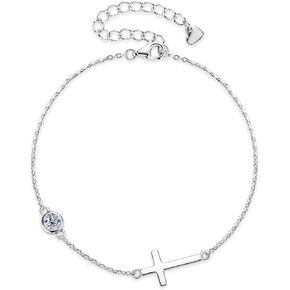Cross Bracelet with 4MM Moissanite D Color VVS1 Clarity 925 Silver Adjustable Bracelets for Women Valentine's day Mother's day Birthday Gifts