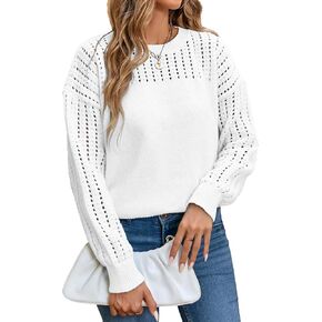 Womens Oversized Lightweight Cute Crochet Sweater Fall 2024 Sexy Hollow Out Crewneck Long Sleeve Pullover Tops