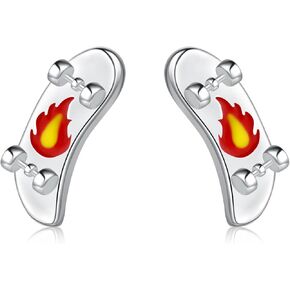 Skateboard Earrings 925 Sterling Silver Skate Board Stud Earrings Themed Jewelry Gift for Women Skateboarder Lover
