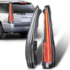 LED Tail Light Assembly Compatible for Cadillac Escalade 2007-2014, Clear Red Rear Lamp Back Light, Red Turn Signal, 6 Hole w/5 Pin Plug