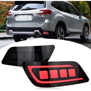 LED Rear Reflector Bumper Fog Light Assembly Compatible with Subaru Forester 2019-2023 DRL Daytime Running Light Tail Brake Turn Signal Lamp (Red lens)