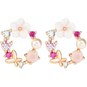 MALOYANVE Wreath Butterfly Flower Stud Earrings for Women Creative Cute Sweet Crystal Gold Plated Metal White Flower Floral Statement Earrings Jewelry Gifts
