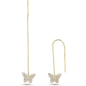 14k Solid Gold Zircon Stone Butterfly Stud Earrings - Hypoallergenic Earrings, Dainty Jewelry for Women | Butterfly, Heart Gold Earrings