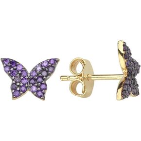 أقراط على شكل فراشة من حجر الزركون من الذهب الصلب عيار 14 قيراط - أقراط مضادة للحساسية، مجوهرات أنيقة للنساء | الفراشة، أقراط القلب الذهبية in Kuwait