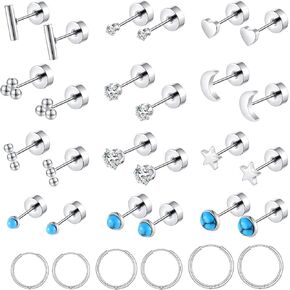 Hypoallergenic Surgical Steel Earrings for Women Men14K Gold Plated Flat Back Stud Earrings for Sensitive Ears Small Cartilage Hoop Earrings Multiple Helix Piercing jewerly Screw Back Earring Set in Saudi Arabia