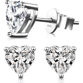 Diamond Highlight Designstud Earrings for Women 925 Sterling Silver Flat Back Lab Created Round Cut Clear Cubic Zirconia Stud Earring Simulated Diamond Stud Earrings in The Shape of a Love Heart