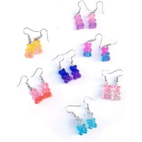 7 Pairs Bear Earring Set Cute Colorful Resin Candy Cartoon Drop Earring Party Favors Birthday Gifts for Women - Dangle