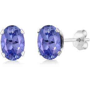 Gem Stone King 925 Sterling Silver Tanzanite Stud Earrings For Women Men (1.00 Cttw, Gemstone Birthstone, 6X4MM Oval Shape)