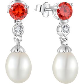 Pearl Earrings 925 Sterling Silver Cubic Zirconia Pearl Dangle Earrings with 8 * 10mm Freshwater Cultured Pearl Earrings for Bride Mother Birthday Gift