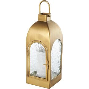 Deco 79 Metal Indoor Outdoor Candle Lantern Arched Lantern Candle Holder with Top Handle, Lantern 6" x 6" x 18", Gold