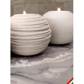 Italian Gifts for Christmas - Set of 2 Stone Spheres Candle Holders Smooth & Grooved Handmade in Italy - Incl Gift Box, Candles & Blank Message Card - Living Room Decorations Centerpieces Wedding