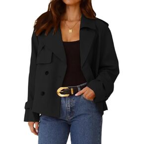 IDEALSANXUN Cropped Trench Coat for Women Fall Trendy Double Breasted Long Sleeve Work Jackets Short Coats