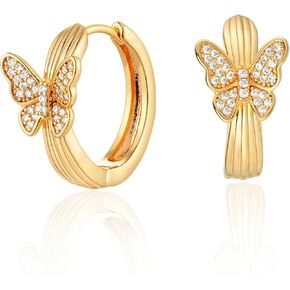 VALLOEY ROVER Gold Earrings for Women 14k Gold Plated Simple Hoops Earrings Dainty Boho Cute Hypoallergenic Cubic Zirconia Ear Jewelry for Women