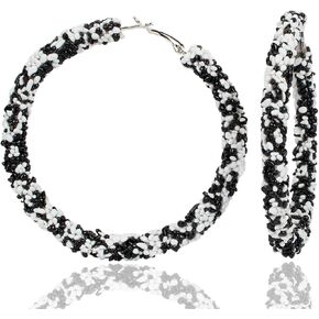 Dainty Stone Beads Hoop Earrings for Women,Cute Black White Multicolor Stone Huggie Earrings Boho Beach Party Jewelry Gifts
