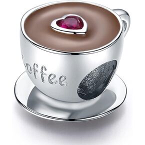 925 Sterling Silver coffee cup Charms for Bracelets Necklaces Cubic Zirconia Heart Charm Jewelry Gifts for Women Couples Sister