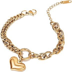 18K Gold-Plated Love Bracelet for Women – Elegant Heart Pendant Chain Bracelet, Hypoallergenic Valentines Day Bracelet, Ideal Friendship or Trendy Jewelry for Women