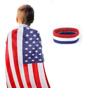 4th of July American Flag Cape Cloak, American Flag Costume Cape & USA Flag Headband for Children Kids 4th of July Independence Day Accessories Halloween Party Supplies