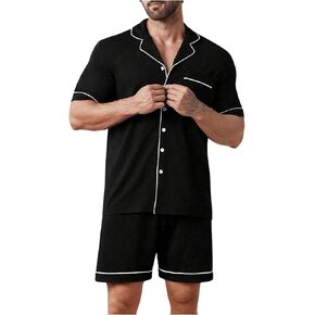 Verdusa Men's 2 Piece Button Up Short Sleeve Top and Short Sleepwear Pajama Sets