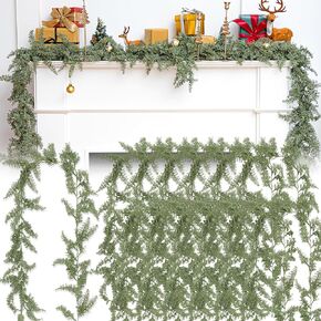 12 Pcs 5.6ft Artificial Christmas Faux Garland Norfolk Pine Garlands Realistic Leaves Hanging Greenery Plant for Christmas Table Fireplace Wall Mantle Indoor Xmas Decor