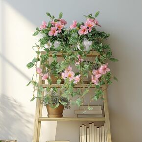 2PCS Fake Hanging Plants with Pots Faux Flowers Artificial Vines in Pots Greenery Fake Ivy Flowers Plants Artificial Hainging Basket Plant for Wall Home Bedroom Bathroom