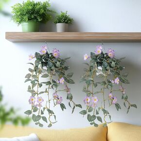 2PCS Fake Hanging Plants with Pots Faux Flowers Artificial Vines in Pots Greenery Fake Ivy Flowers Plants Artificial Hainging Basket Plant for Wall Home Bedroom Bathroom