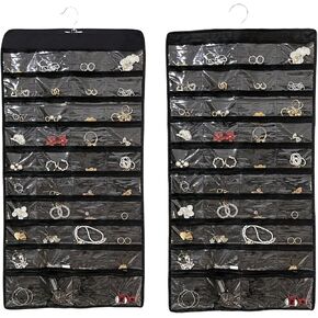 BLIRITEL 1-Pack Hanging Jewelry Organizer, Double Sided & Rotatable Earring Holder Organizer, 80 Pocket Organizer for Holding Jewelries Earrings Necklace Bracelet Ring Accessory Display Storage Bag