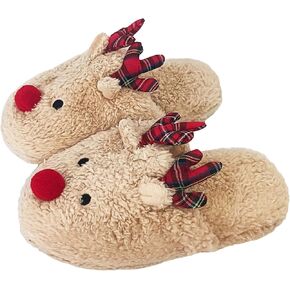 JadeRich Boys Girls Reindeer Slippers Soft Plush Lightweight Christmas Slipper Non-Slip Floor Shoes for Toddlers Little Kids
