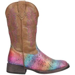 ROPER Kids Girls Rainbow Glitter Square Toe Casual Boots Mid Calf - Brown, Multi