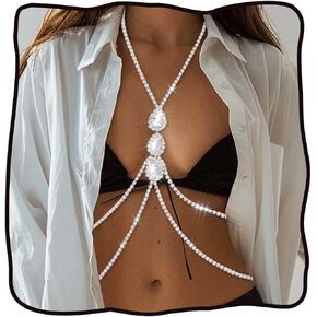 DRESBE Layered Crystal Bra Chain Silver Rhinestone Body Jewelry Sparkly Party Body Accessories for Women