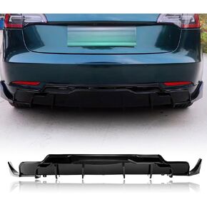 Rear Bumper Diffuser Compatible with 2017-2023 Tesla Model 3 Diffuser (FT Type), Gloss Black Painted