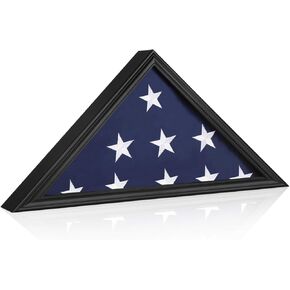 Burial Flag Display Case Solid Wood Flag Display Case Fit 5' x 9.5' Folded Flag Large Military Show Box with Real Glass, Certificate Holder for Flag, Certificate, Badges and Medals - Walnut