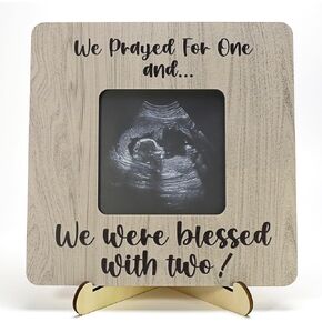 Twin Pregnancy Announcement Ultrasound Picture Frames - "We Prayed For One and... We Were Blessed With Two" - Baby Sonogram Picture Frame - Twin Baby Essentials - Cute Pregnancy Announcements Sign