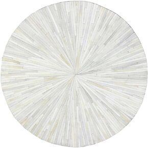 Cowhide Leather Round Area Rug | Handmade Cowhide Carpet | Real Hair-on-Leather Round Rug | Striped Round Rug (Black_4x4)