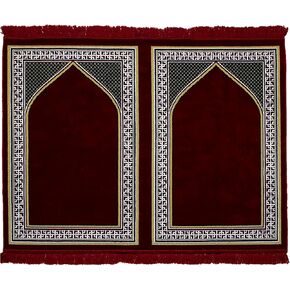 Modefa Turkish Islamic Prayer Rug - Wide Velvet Praying Mat - Multi Person Muslim Janamaz Sajada for Family - Group Praying Carpet - Solid 2 Person (Red)
