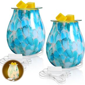 2 Pcs Wax Melts Warmer Electric Plug in Glass Candle Wax Melt Warmer with Removable Tray Decorative Fragrance Christmas Night Light for Gift Home Office Bedroom Living Decoration