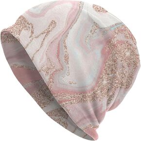 Rose Gold Glitter Coral Gray Pastel Marble Slouchy Beanie Hat for Men/Women Hip-Hop Soft Lightweight Running Headwear Cap Baggy Skull Sleep Scarf Thin Knit Hat