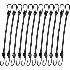 ZOEYES 12PCS 12-Inch Heavy Duty Bungee Cord with Hook, Superior Rubber Elastic Tie Down with Metal Hooks for Luggage Rack, Camping, Tarps, Bike, Hand Carts (Black)