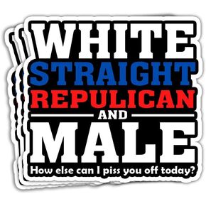 SODAVA 3Pcs White Straight Republican and Male How Else Can I Piss You Off Sticker for Laptop Water Bottle Phone Accessory Boat Car Bumper Window Helmet, Stickers 3"x4".