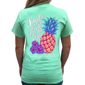 Southern Attitude Sweet But A Lil Rough Around The Edges Pineapple Seafoam Green Womens Short Sleeve T-Shirt