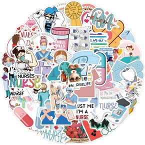 50PCS Dental Stickers Doctor Stickers Medical Equipment Stickers Aesthetic Decals Vinyl Waterproof Doctor Appreciation Gifts Stickers for Water Bottle Laptop Luggage Skateboard Snowboard Scrapbook