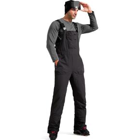 FREE SOLDIER Mens Snow Bibs Ski Pants Softshell Waterproof Insulated Warm Snow Pants Windproof Ski Bib Overalls(Black Small/32L)
