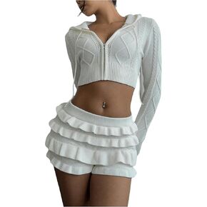 Women's Tiered Layer Knit Mini Shorts Low Waist Ruffle Fitted Pajama Shorts