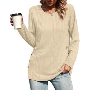 Womens Long Sleeve T Shirts Casual Blouses Dressy Tunic Loose Lightweight Crewneck Tops