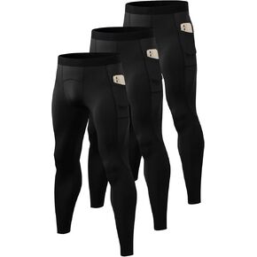 Queerier 3 Pack Men's Compression Pants Athletic Leggings with Pockets Running Baselayer Tights Cycling Workout Pants
