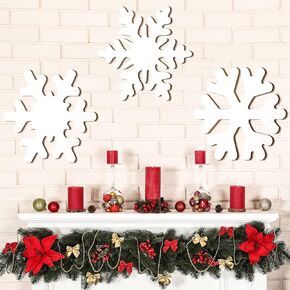 Blulu 3 Pieces Wooden Winter Snowflake Wall Sign Decor Winter White Large Snowflake Shape Sign Snowflake Rustic Crafts Decor for Xmas Holiday Party Decoration Supplies(8 Inch)