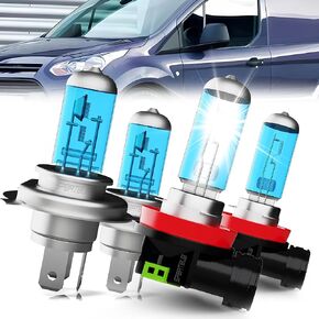 compatible with Ford Transit 2007-2013 halogen headlight bulbs, 9003/H4 High/Low Beams + H11 Fog Lights Combo, Pack of 4