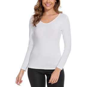 Bamboo Viscose Pajama Tops for Women V Neck Slim Fit Basic Long Sleeve T Shirt