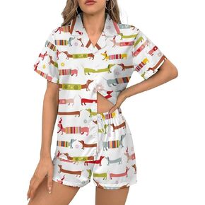 Cute Funny Dogs Pajama Sets 2 Piece Short Sleeve Sleepwear Button Down Loungewear XS-2XL